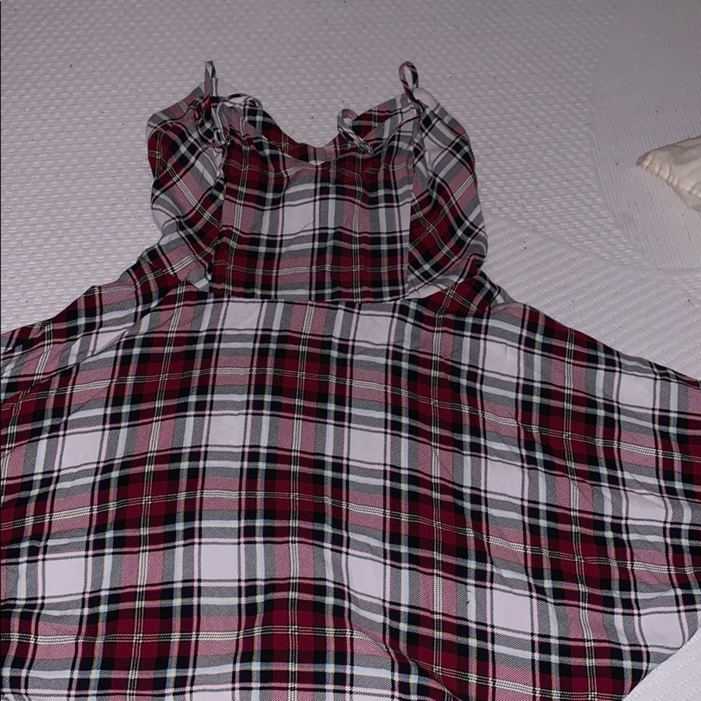 Red flannel print skater dress